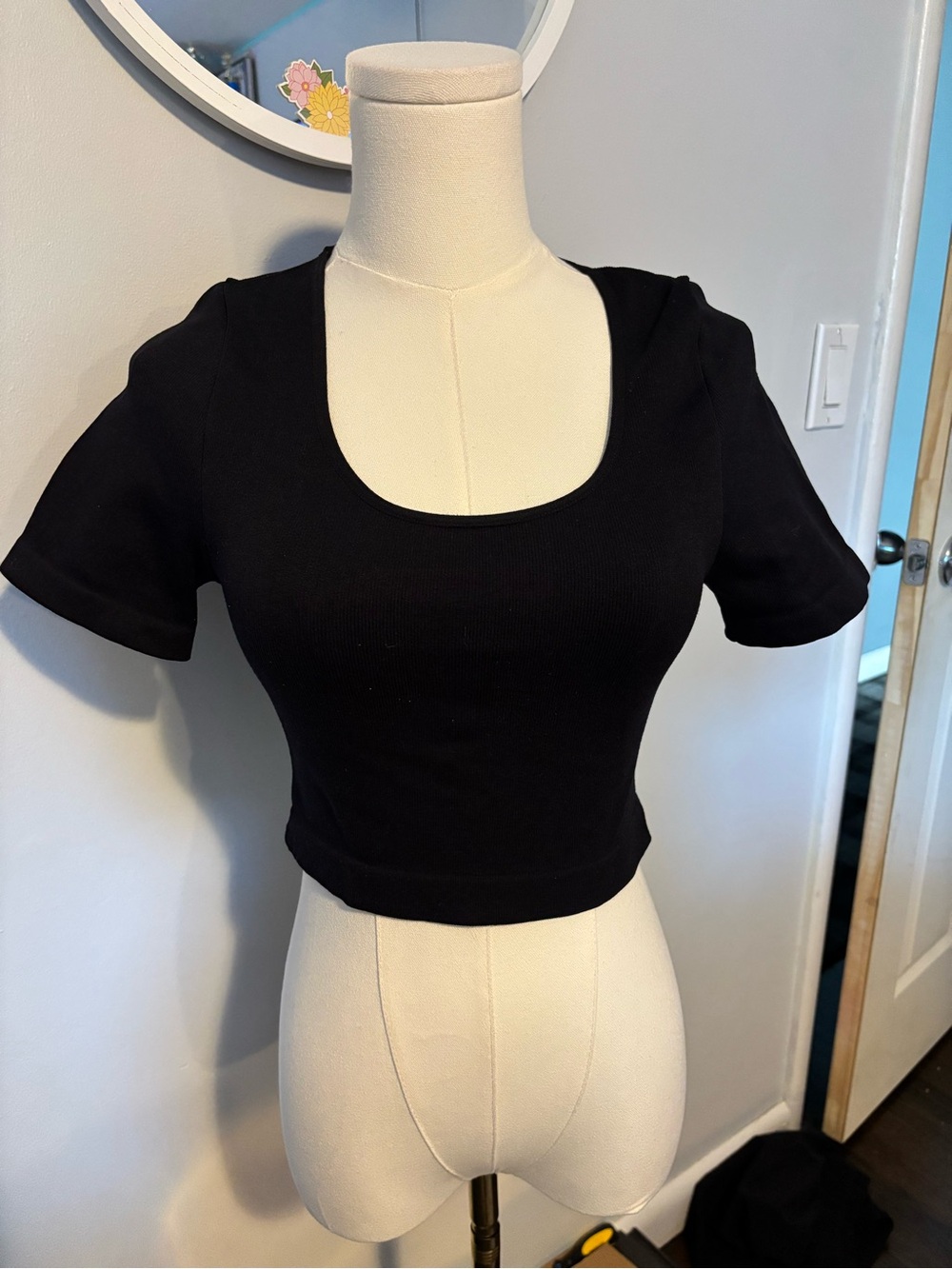 Primark Black Ribbed Scoop Neck Crop Top